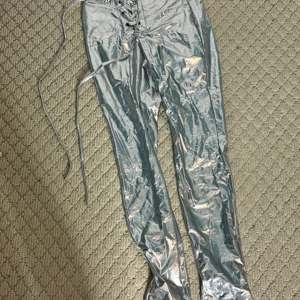 Silver Lace-Up Women's Pants